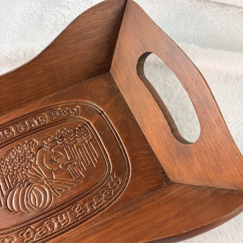 Vintage Wood Bread Tray Carved 